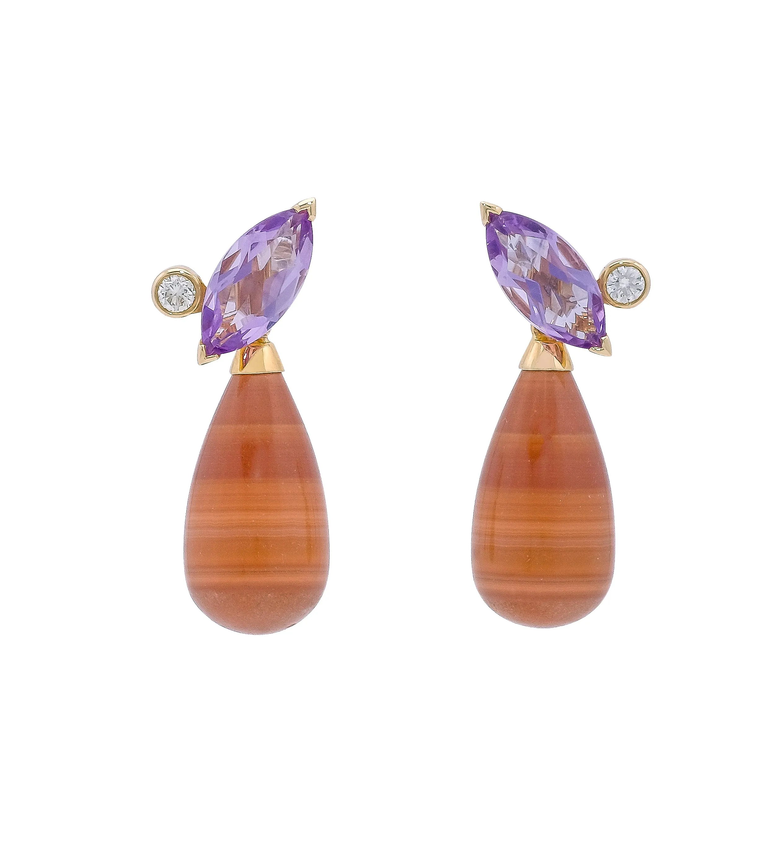 Ame Collection Earrings 3 - Agate, Amethyst and Diamonds in 18K yellow gold