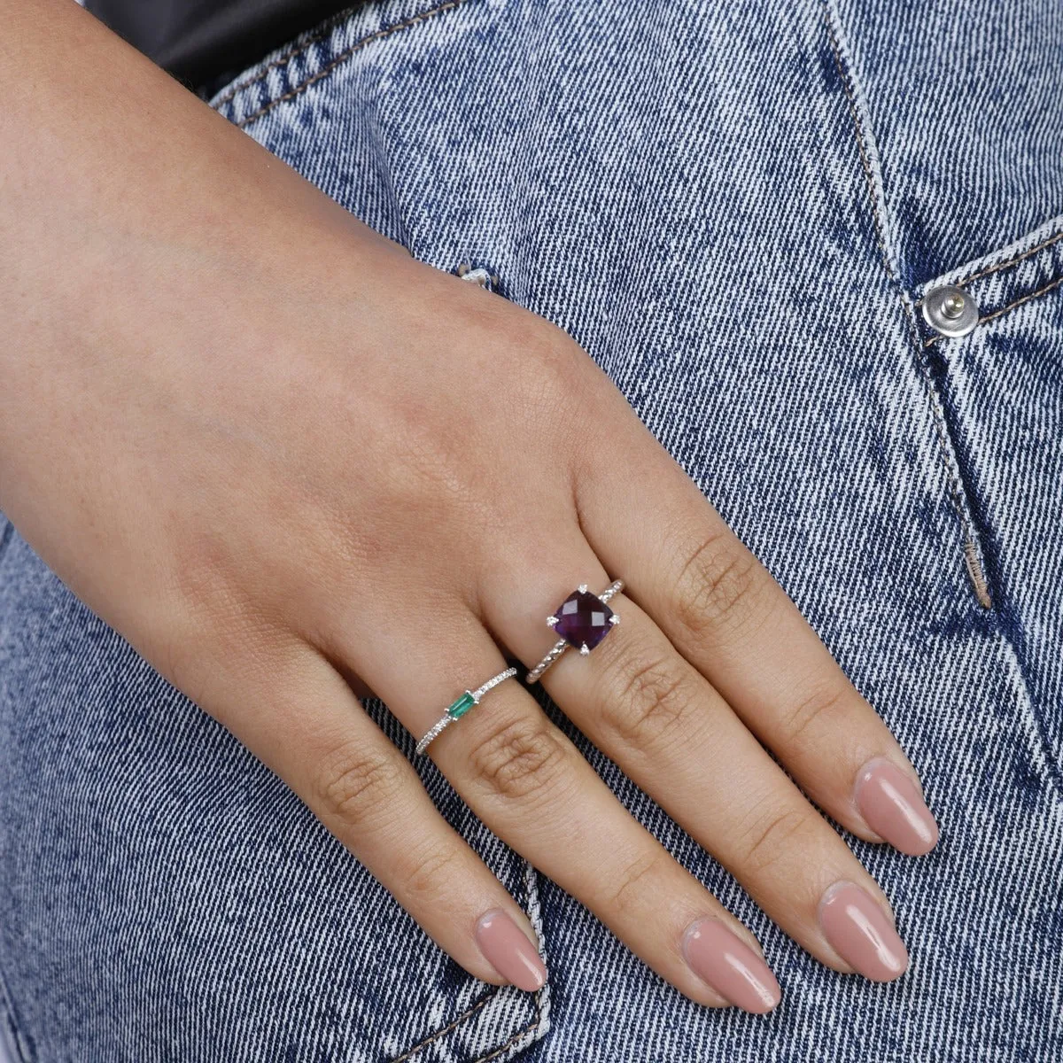 Amethyst & Diamond 14K White Gold Braided Ring