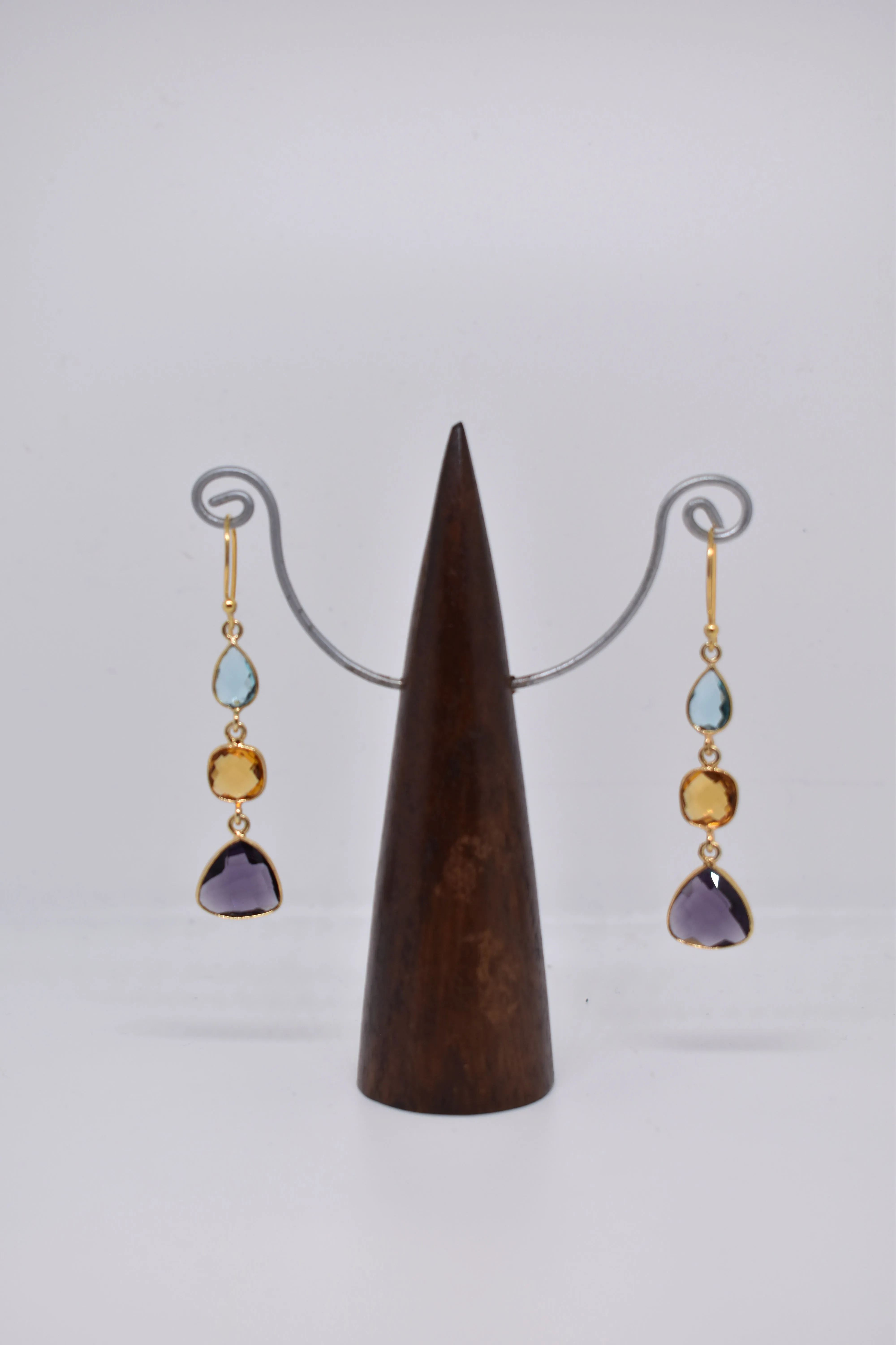 Amethyst, Citrine and Blue Chalcedony Triple Threat Earrings