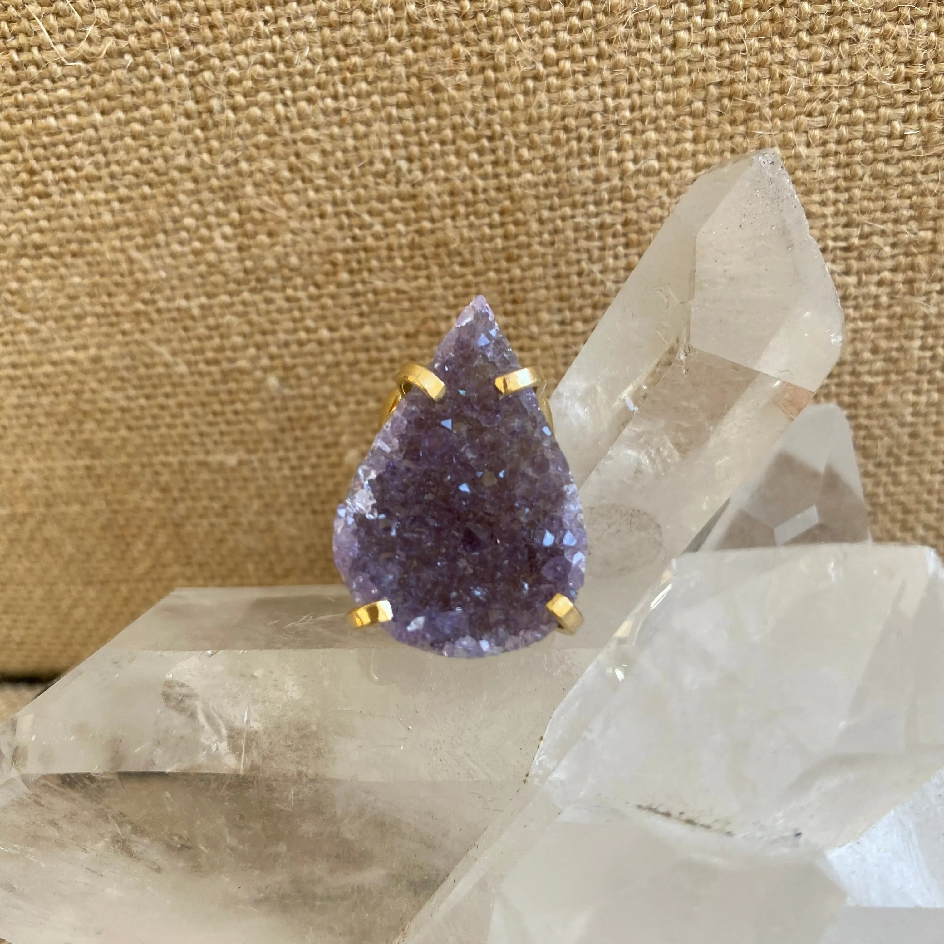 Amethyst Druzy Teardrop Ring #58