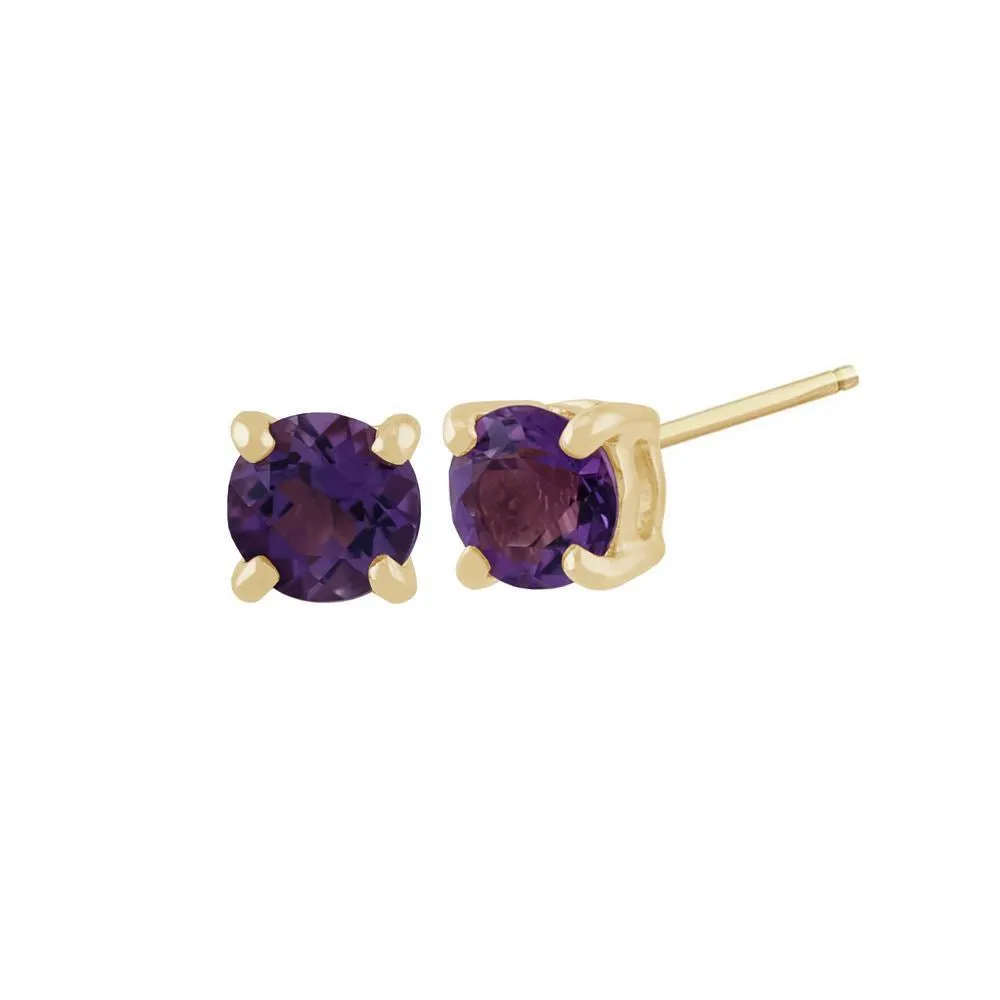 Amethyst Ohrstecker, 9ct Gelbgold 0.27ct Amethyst Klassisch Runde Ohrstecker Ohrringe 3.50mm