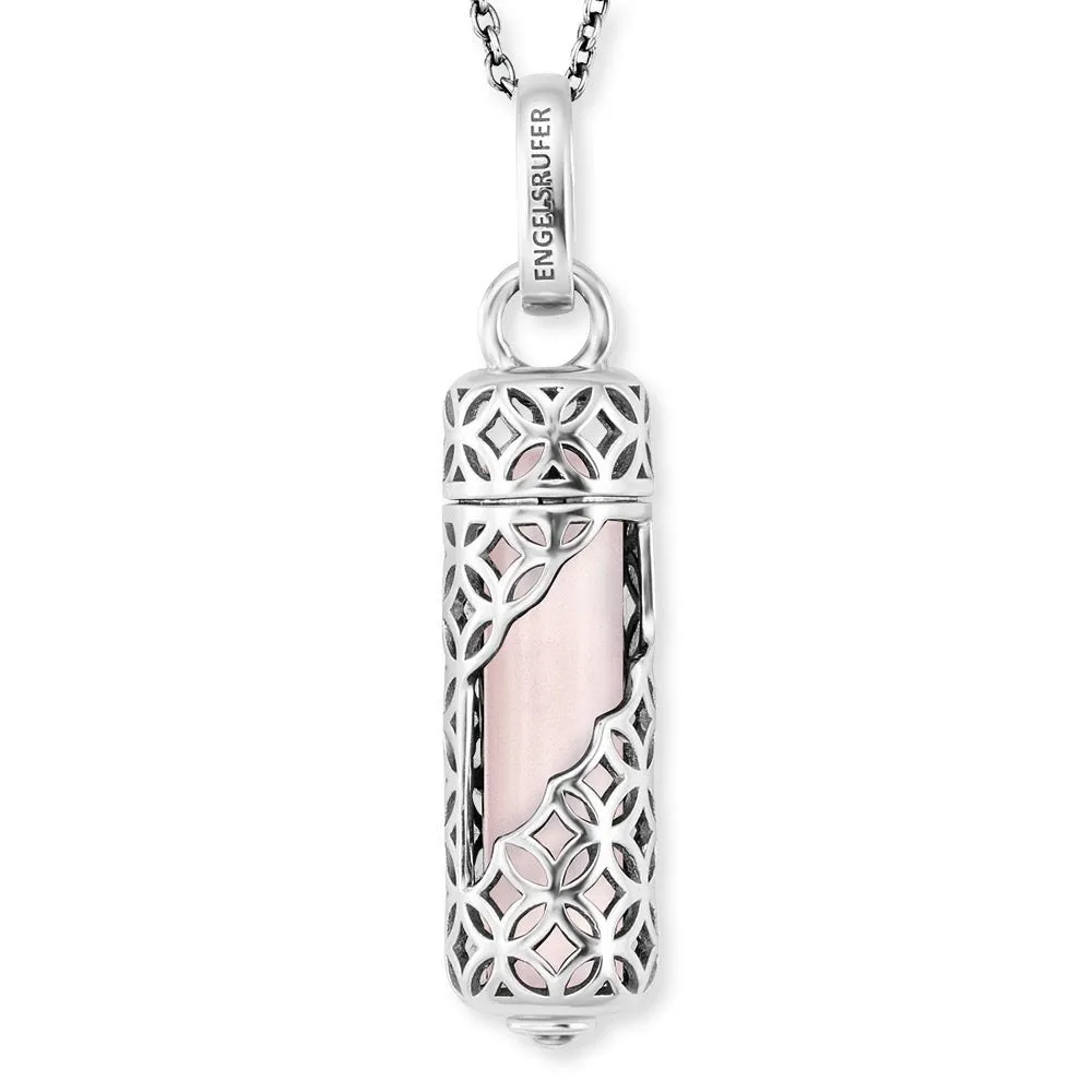 Angel Whisperer Sterling Silver Rose Quartz Rectangle Necklace 23mm 18"