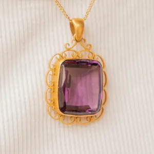 Antique 15ct Gold Rectangular Amethyst Pendant, 20.20ct