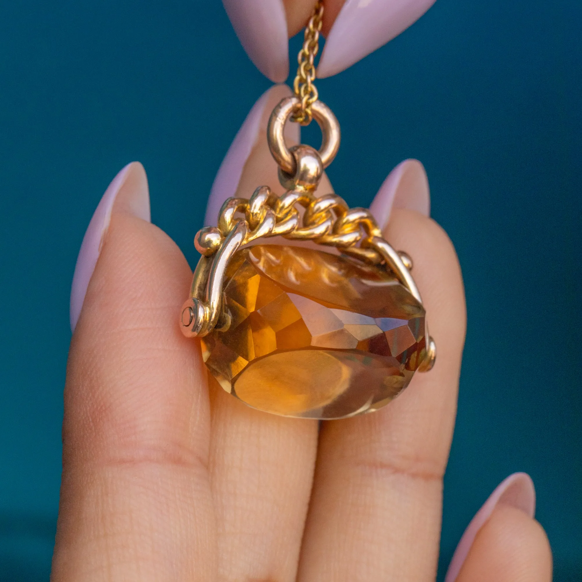 Antique 9ct Gold Citrine Spinner Fob Pendant, 12.76ct