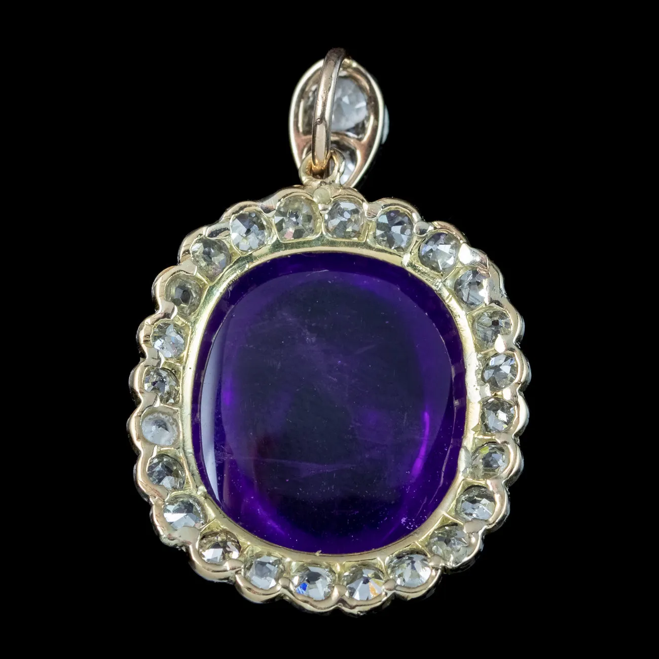 Antique Edwardian Cabochon Amethyst Diamond Pendant 16ct Amethyst