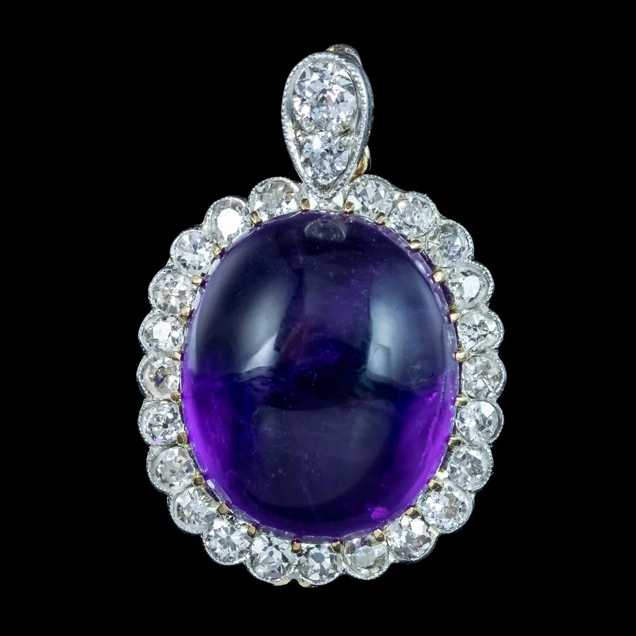 Antique Edwardian Cabochon Amethyst Diamond Pendant 16ct Amethyst