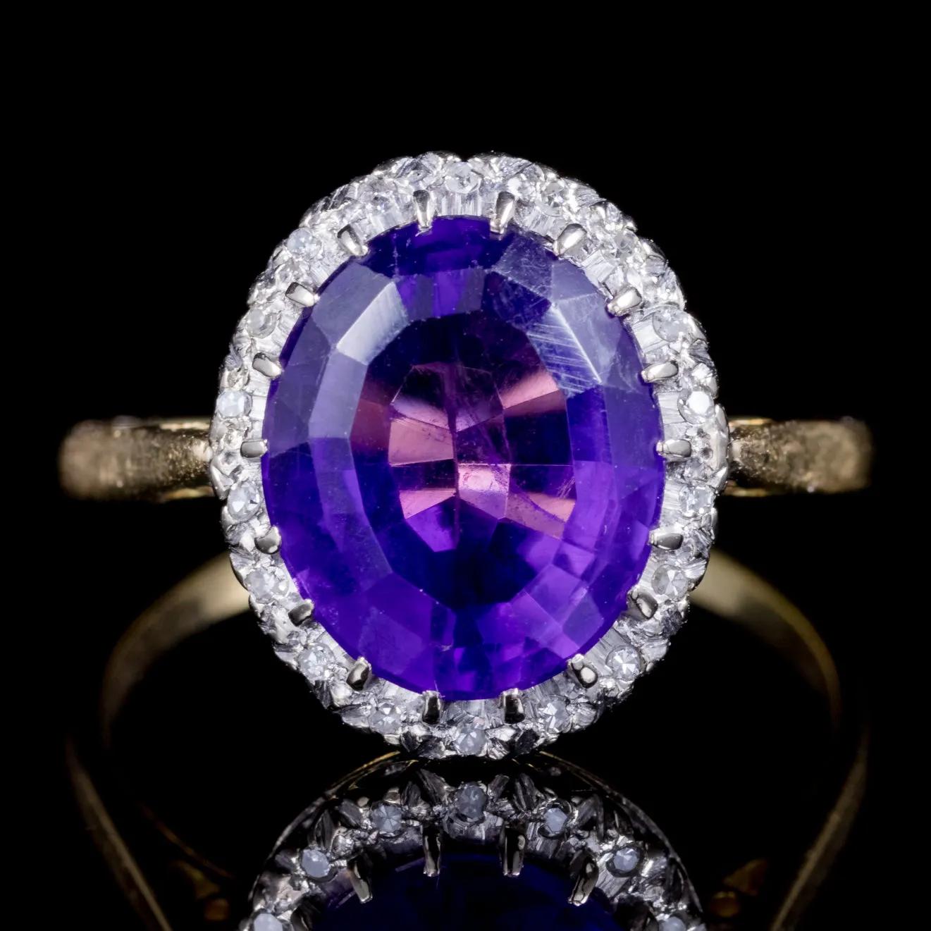 Antique Victorian 5Ct Amethyst Diamond Ring 18Ct Gold Circa 1900