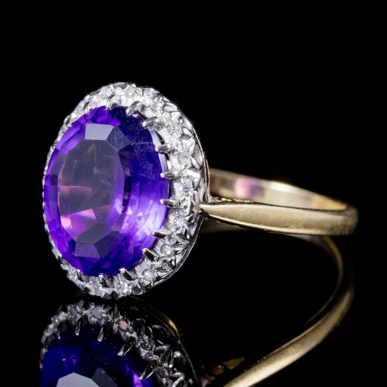 Antique Victorian 5Ct Amethyst Diamond Ring 18Ct Gold Circa 1900