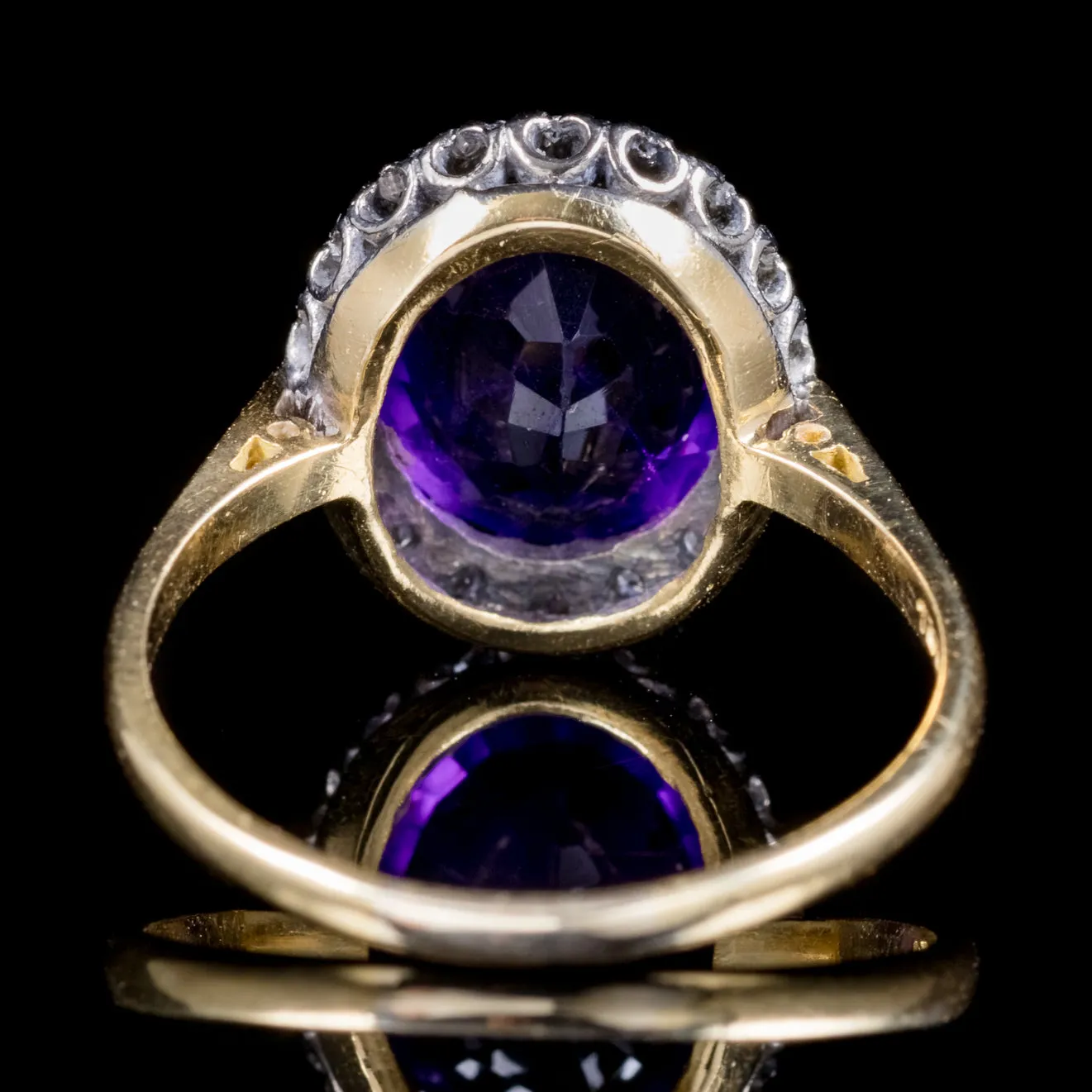 Antique Victorian 5Ct Amethyst Diamond Ring 18Ct Gold Circa 1900