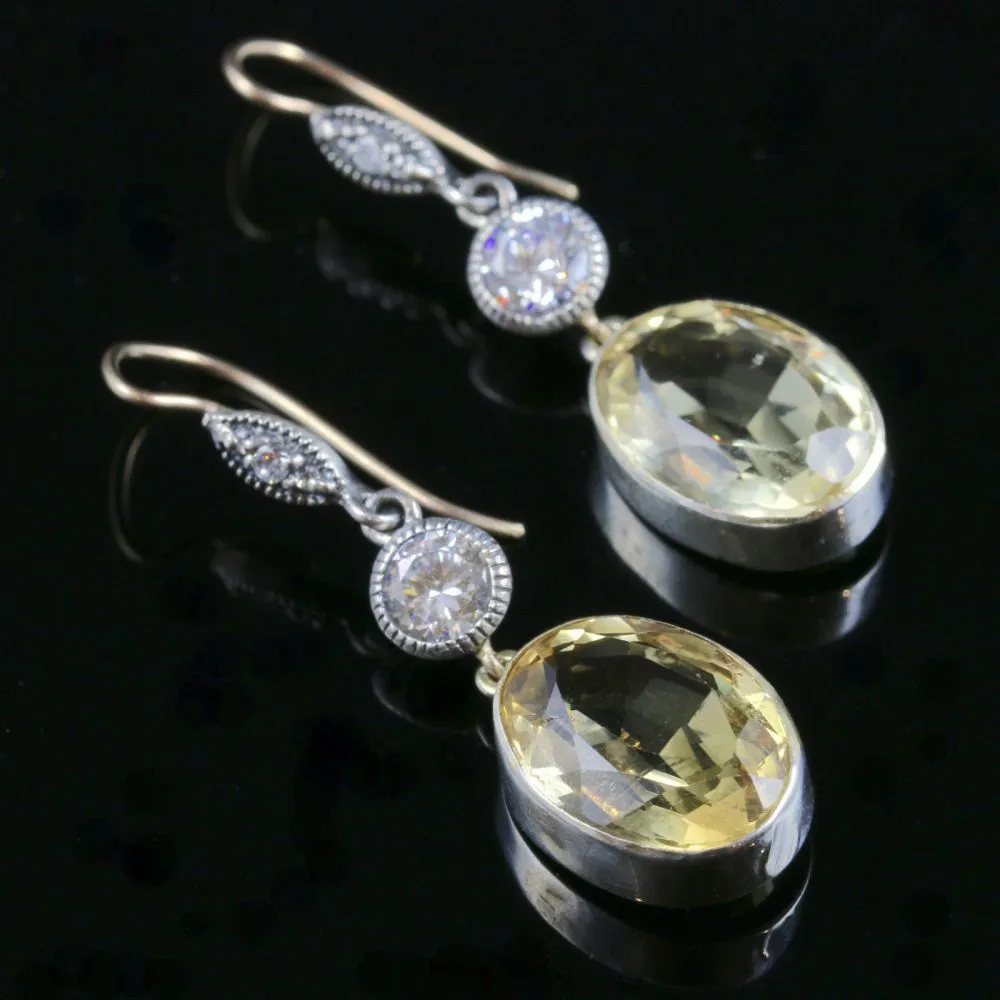 Antique Victorian Citrine & Paste Earrings Gold/Silver