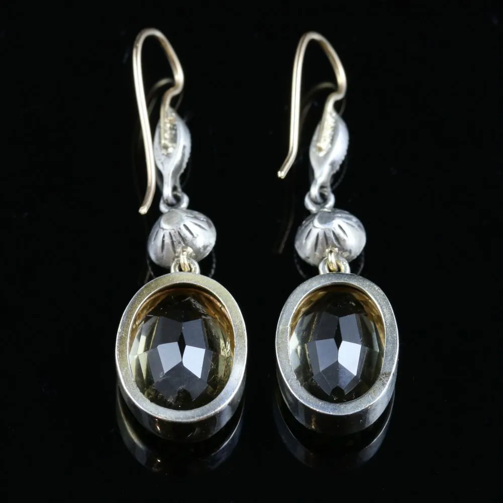 Antique Victorian Citrine & Paste Earrings Gold/Silver