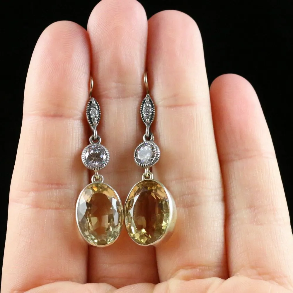 Antique Victorian Citrine & Paste Earrings Gold/Silver