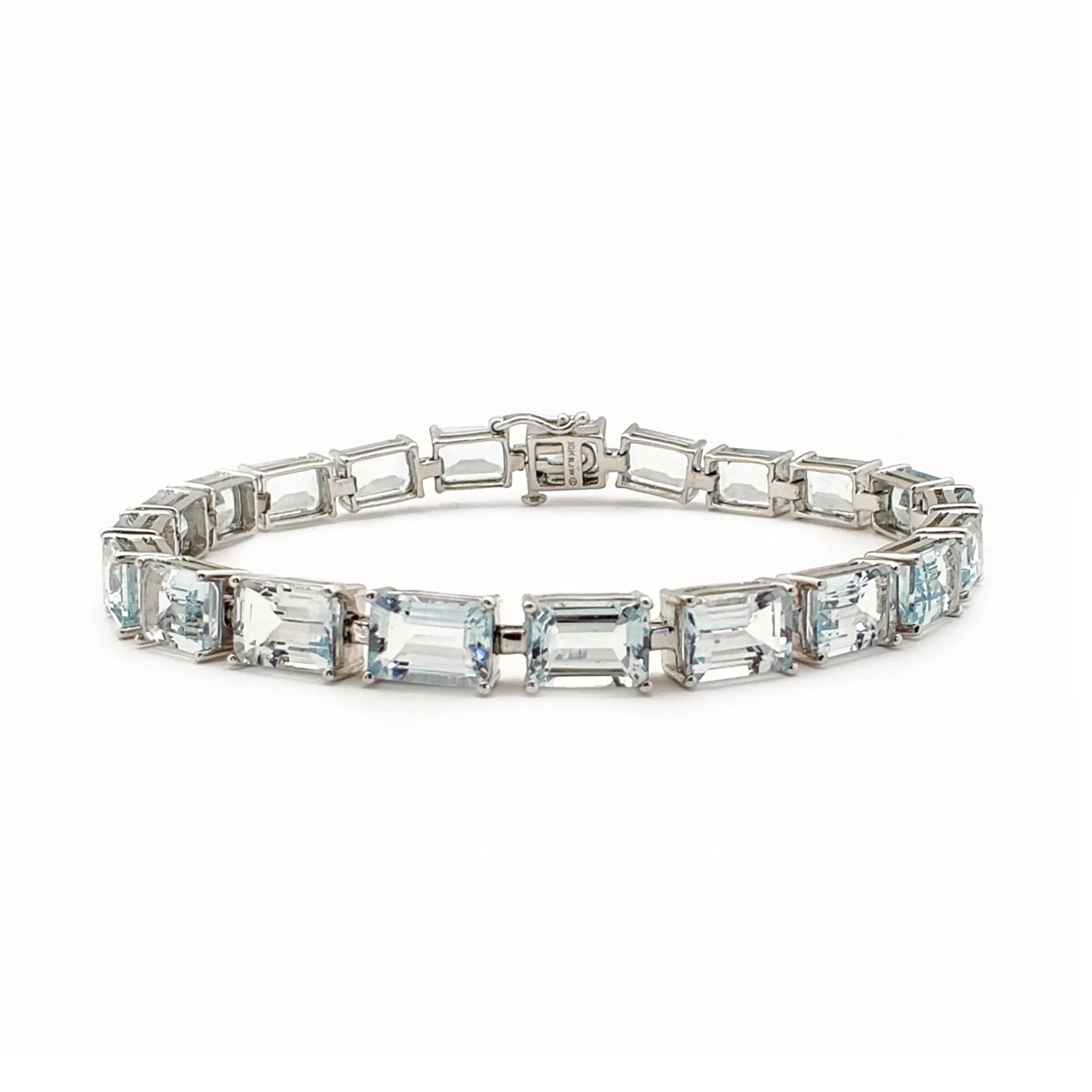 Aquamarine Emerald-Cut Tennis Bracelet (10K)