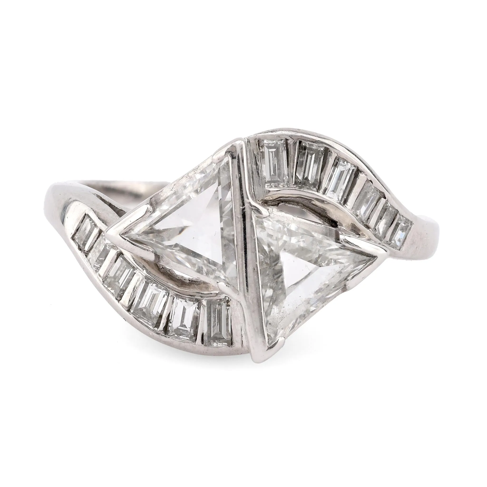 Art Deco 2 Carat Total Weight Diamond Platinum Bypass ring