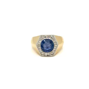 Art Deco Certified Unheated 2.50 Carat Sapphire Diamond Platinum Gold Ring