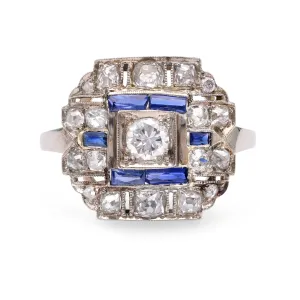 Art Deco Diamond Sapphire White Gold Ring