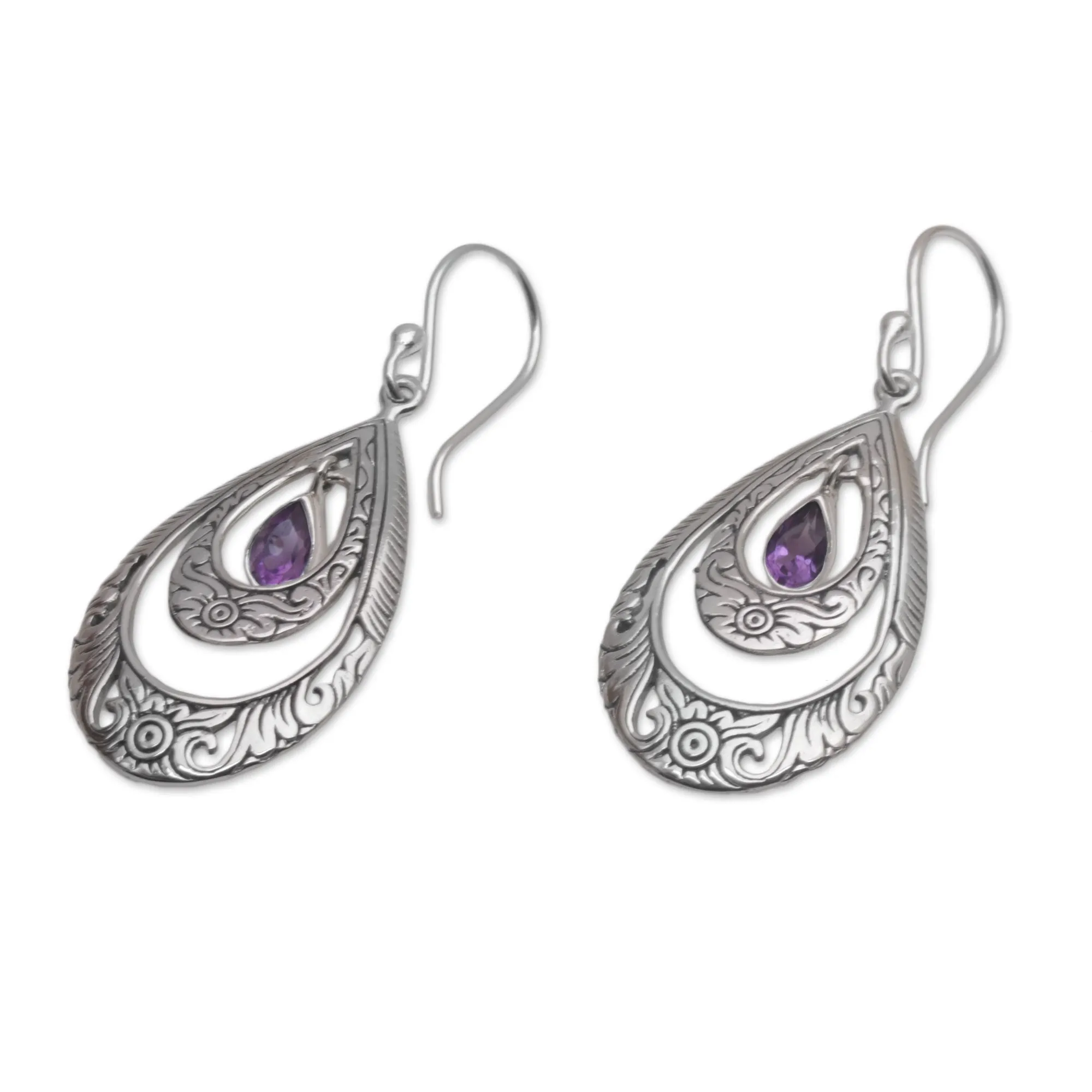 Artisan Handmade Amethyst 925 Sterling Silver Earrings - Gift of Flowers in Purple | NOVICA