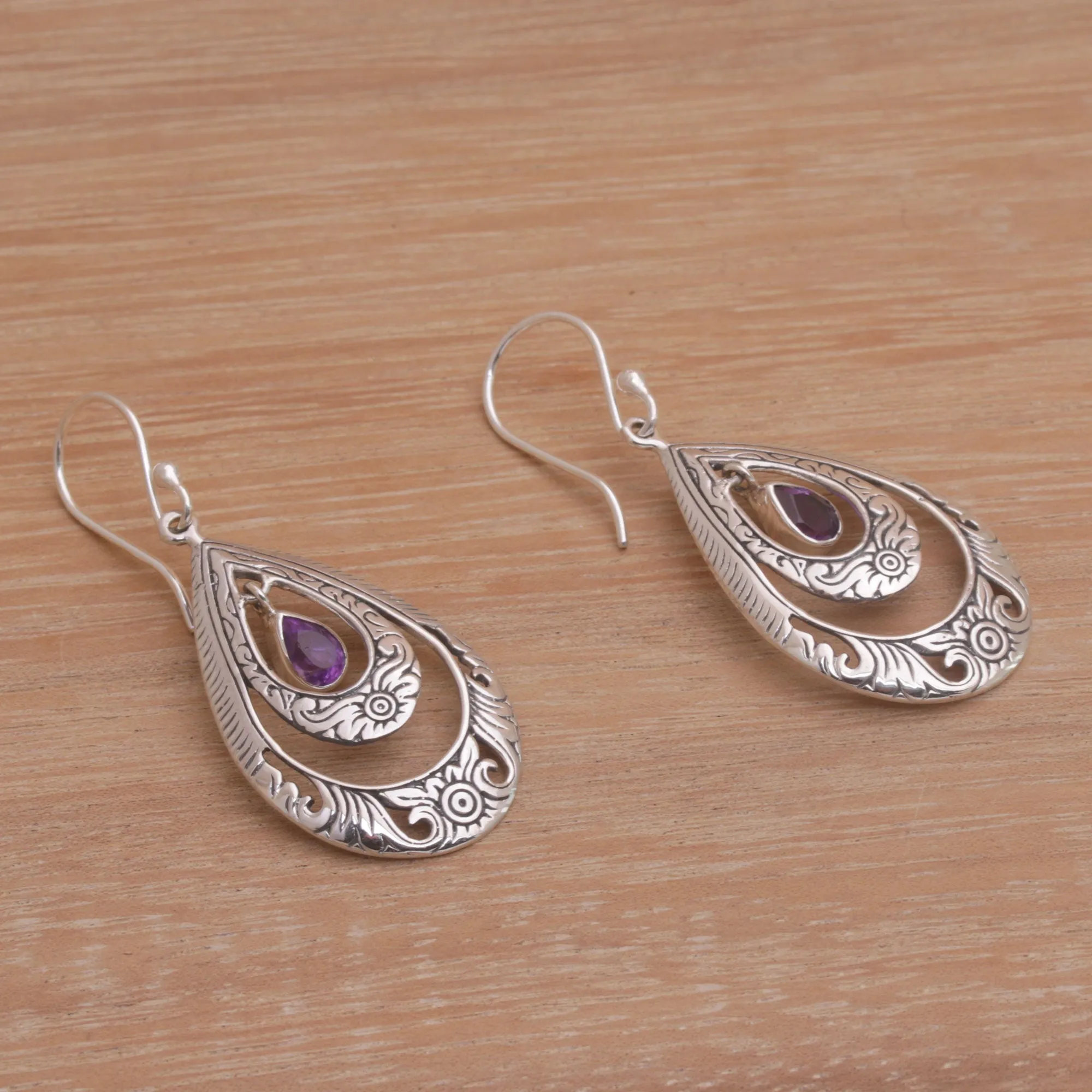 Artisan Handmade Amethyst 925 Sterling Silver Earrings - Gift of Flowers in Purple | NOVICA