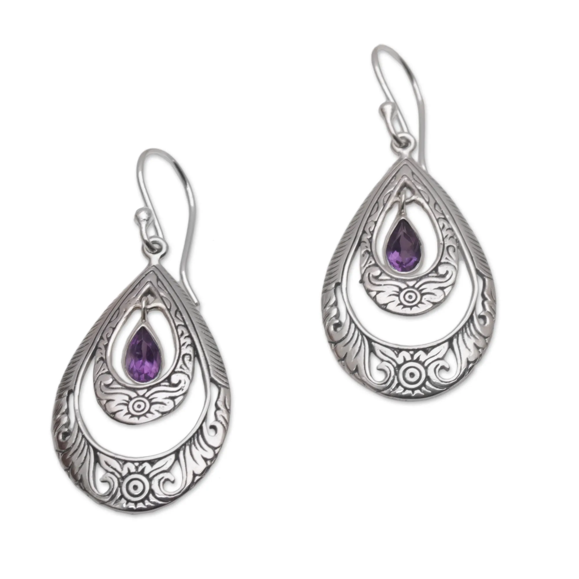 Artisan Handmade Amethyst 925 Sterling Silver Earrings - Gift of Flowers in Purple | NOVICA