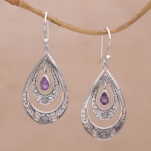 Artisan Handmade Amethyst 925 Sterling Silver Earrings - Gift of Flowers in Purple | NOVICA