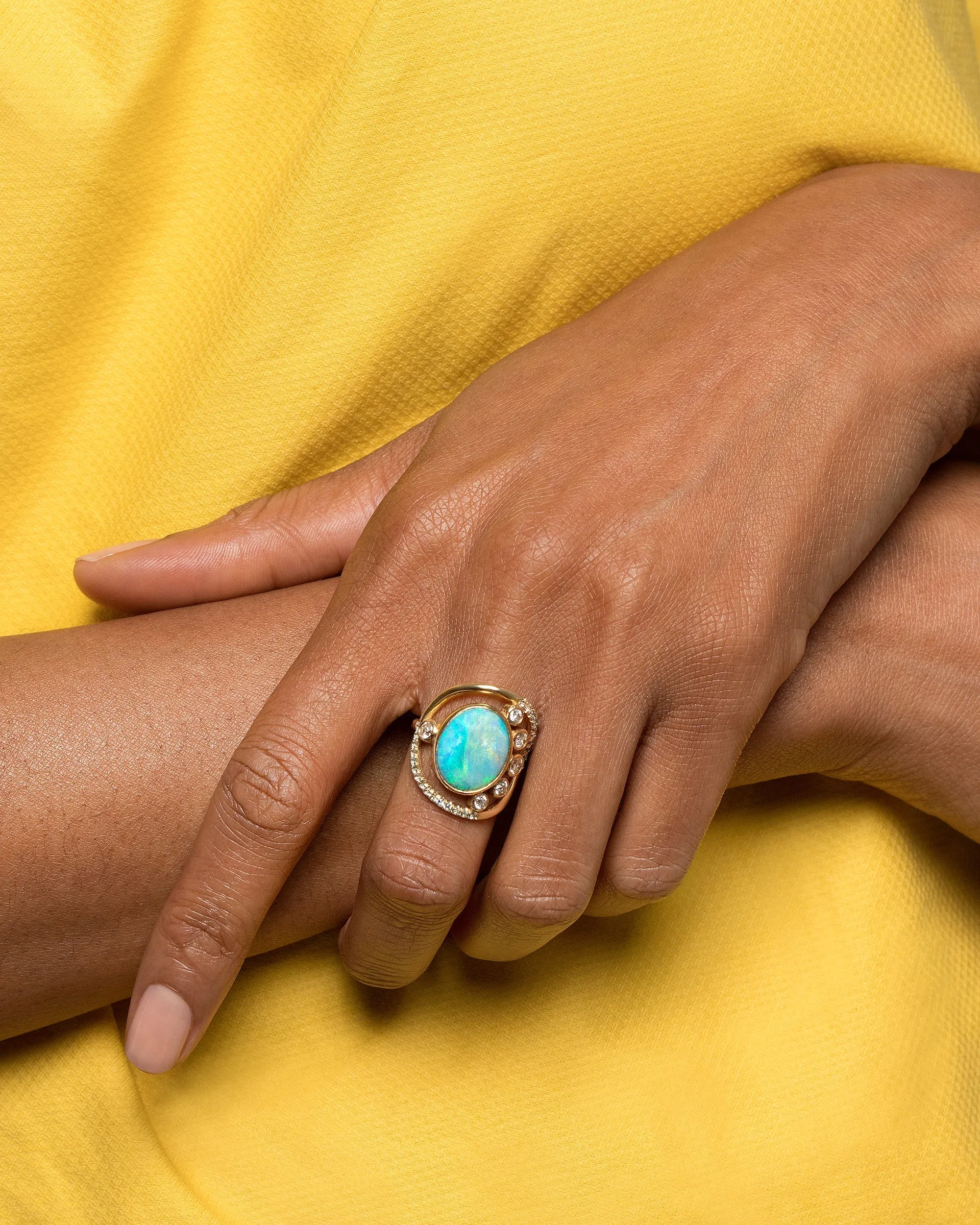 Australian Opal, Diamond & Sapphire Ring