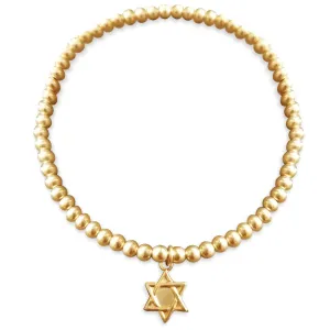 Bead Bracelet with Star of David in Yellow Gold