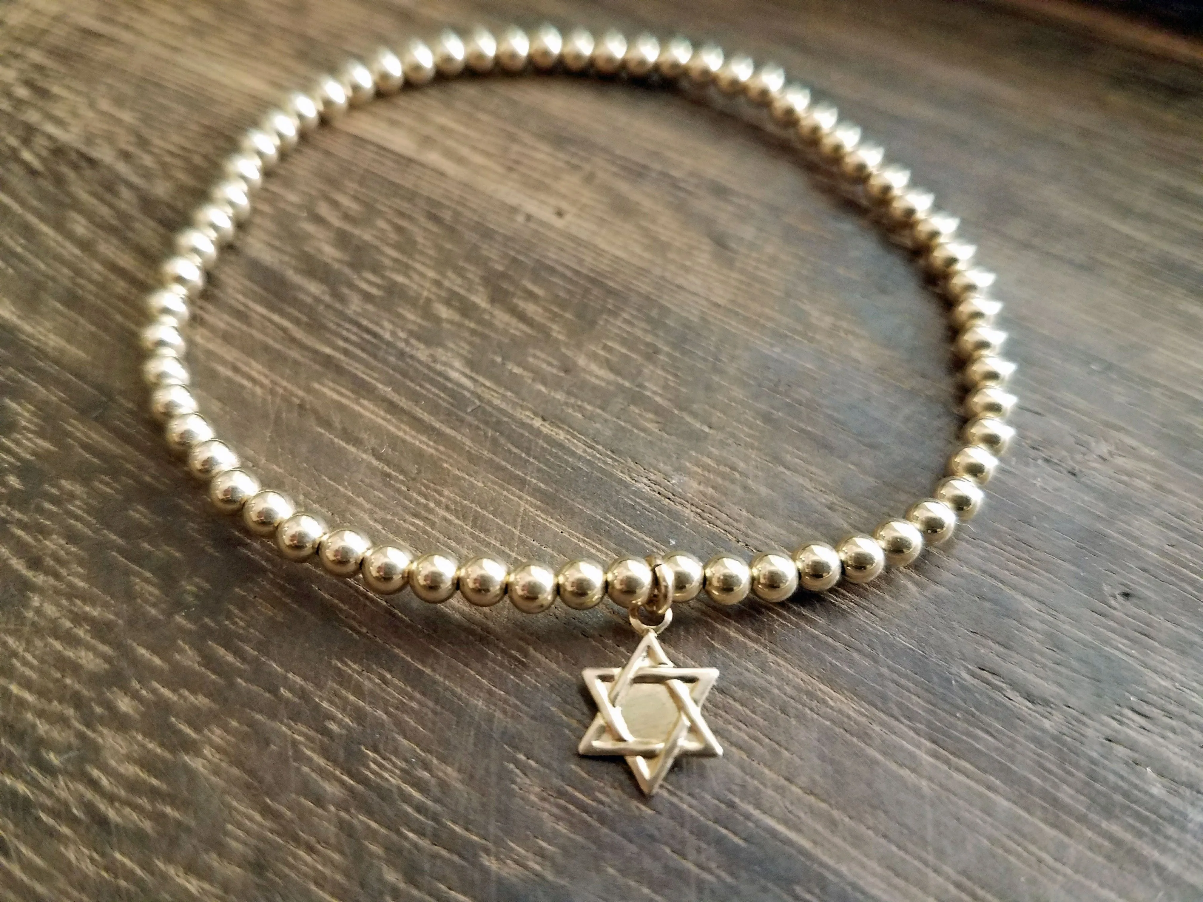 Bead Bracelet with Star of David in Yellow Gold