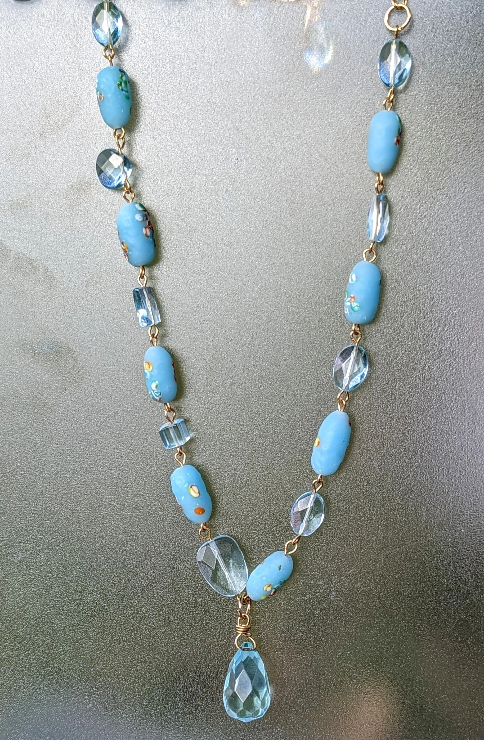 Beautiful Baby Aqua Blue Vintage Japanese Beads Handlinked 16 inch Necklace Gay Isber