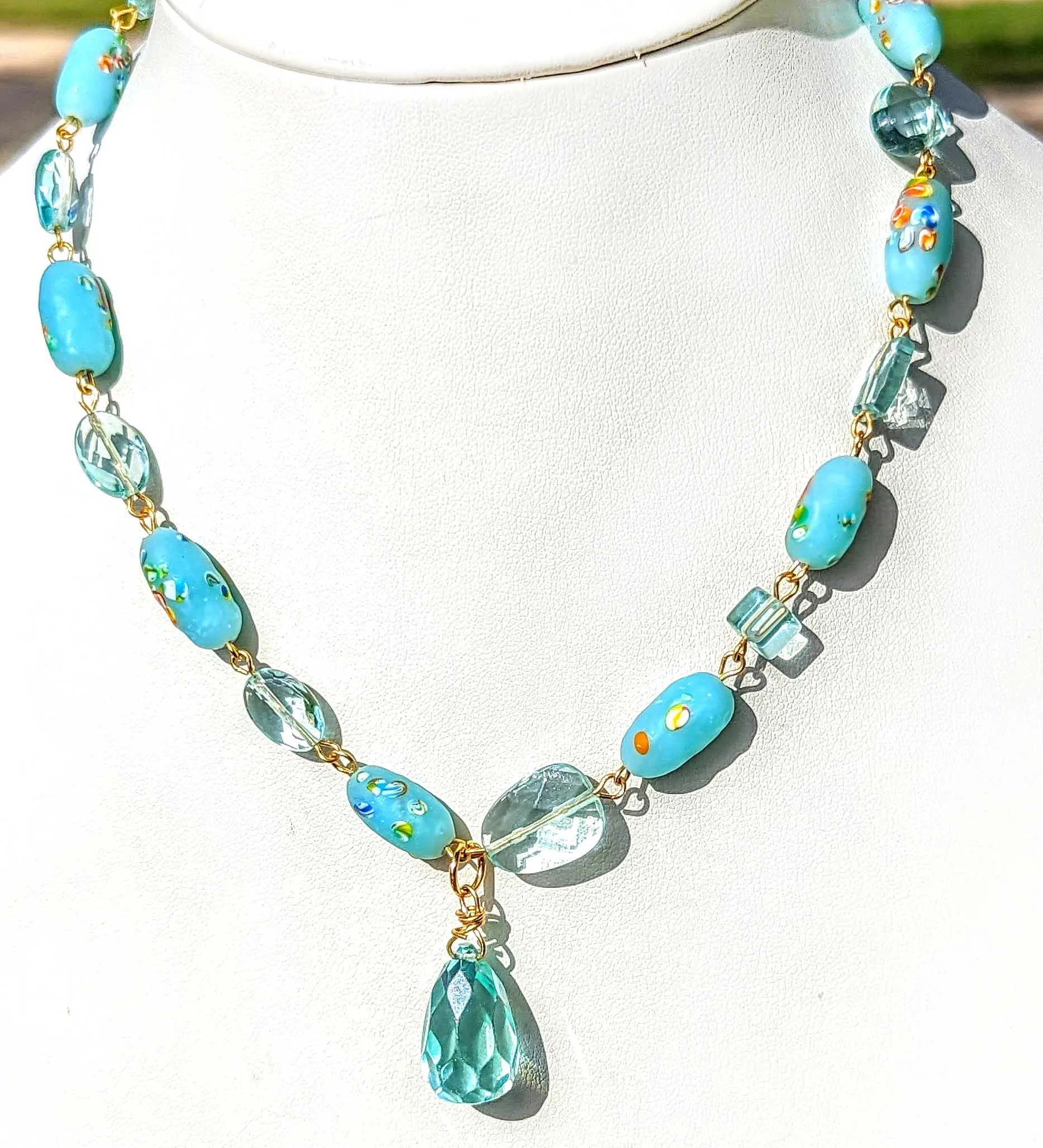 Beautiful Baby Aqua Blue Vintage Japanese Beads Handlinked 16 inch Necklace Gay Isber