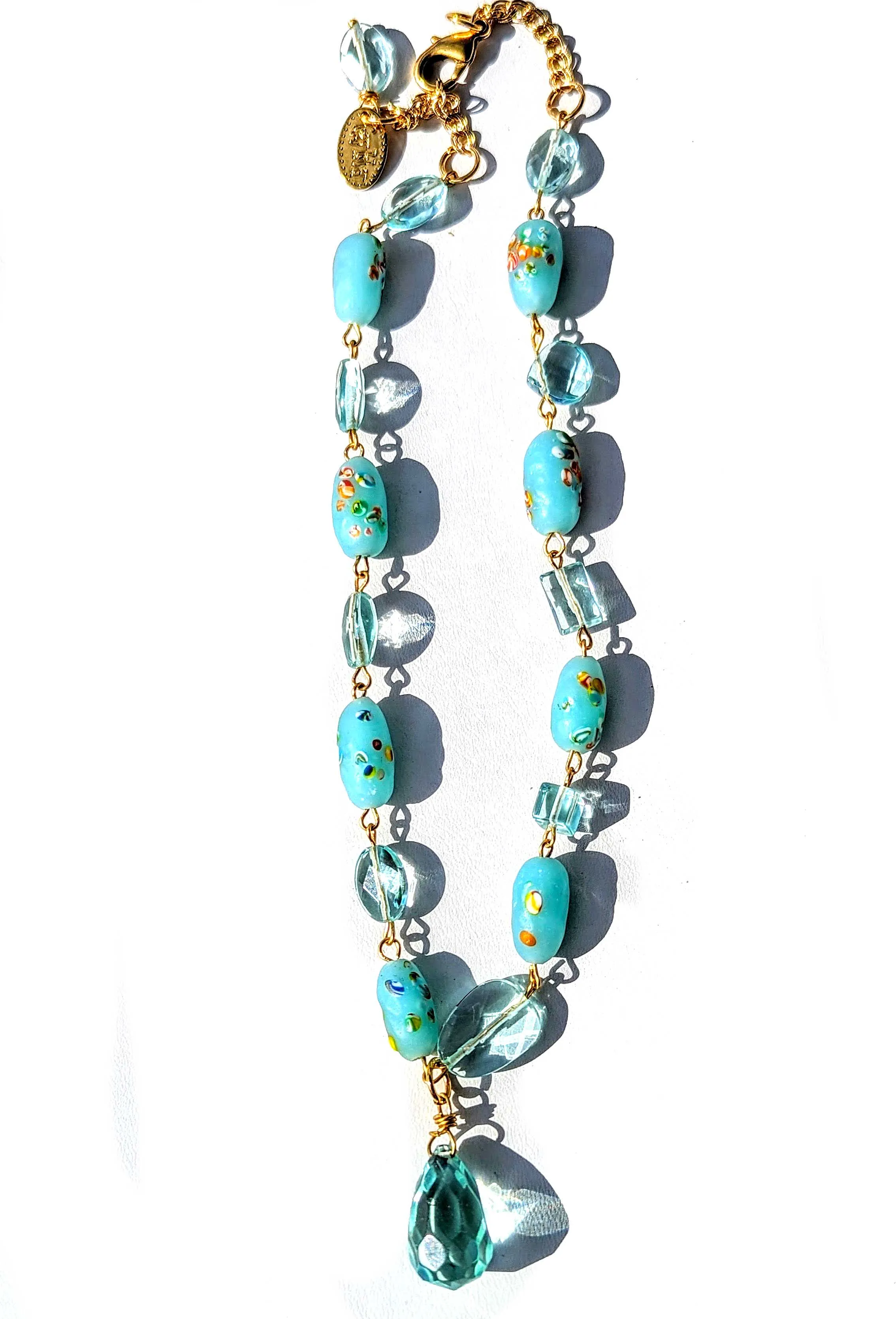 Beautiful Baby Aqua Blue Vintage Japanese Beads Handlinked 16 inch Necklace Gay Isber