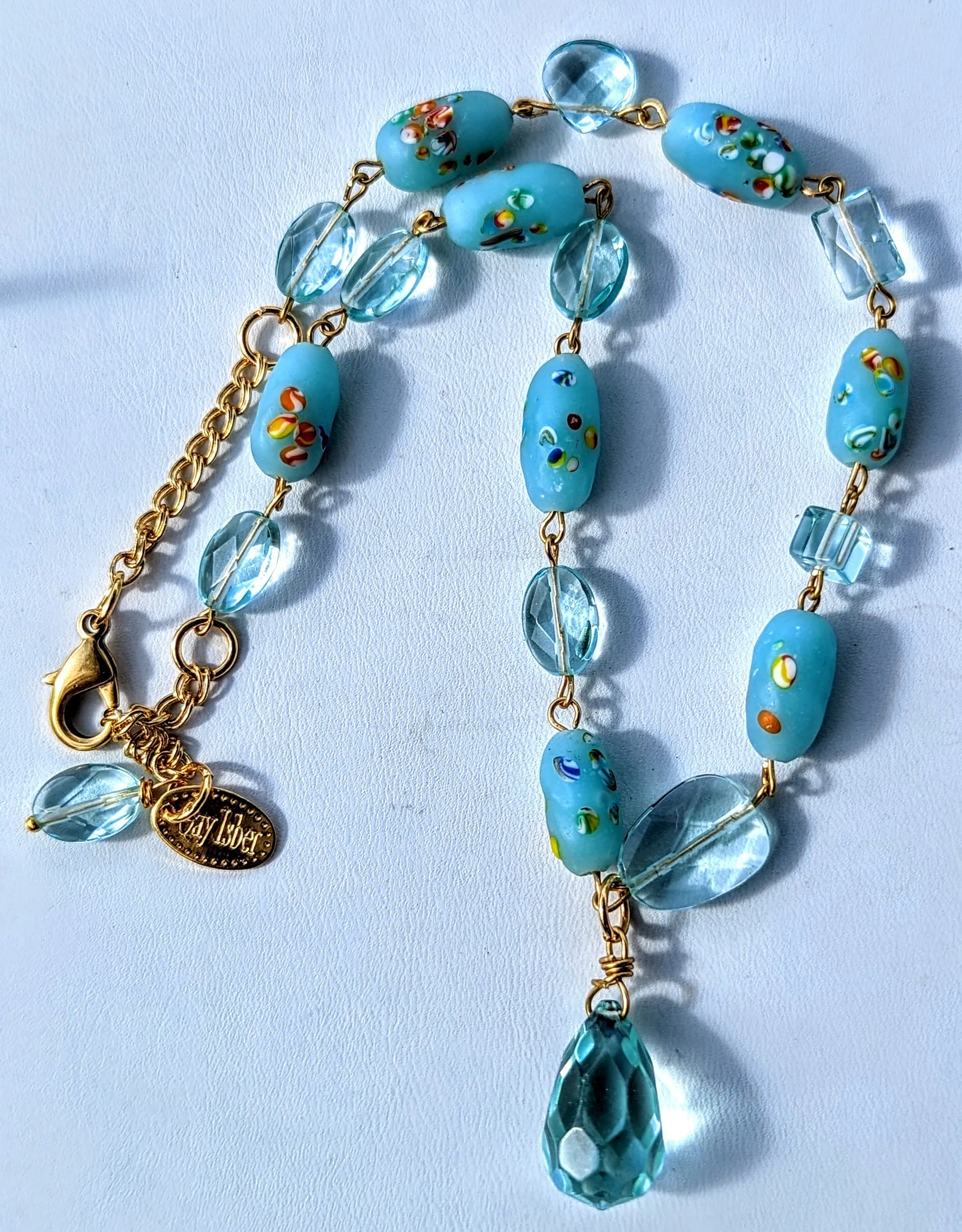 Beautiful Baby Aqua Blue Vintage Japanese Beads Handlinked 16 inch Necklace Gay Isber