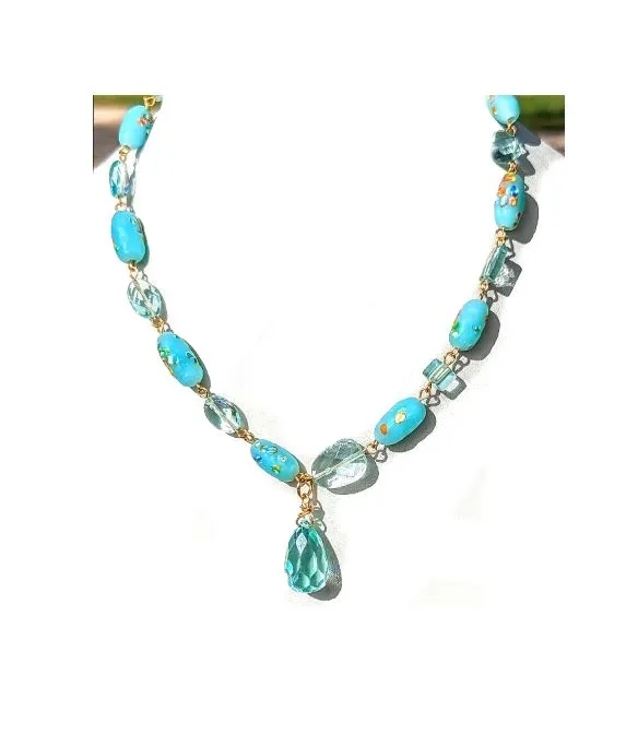 Beautiful Baby Aqua Blue Vintage Japanese Beads Handlinked 16 inch Necklace Gay Isber