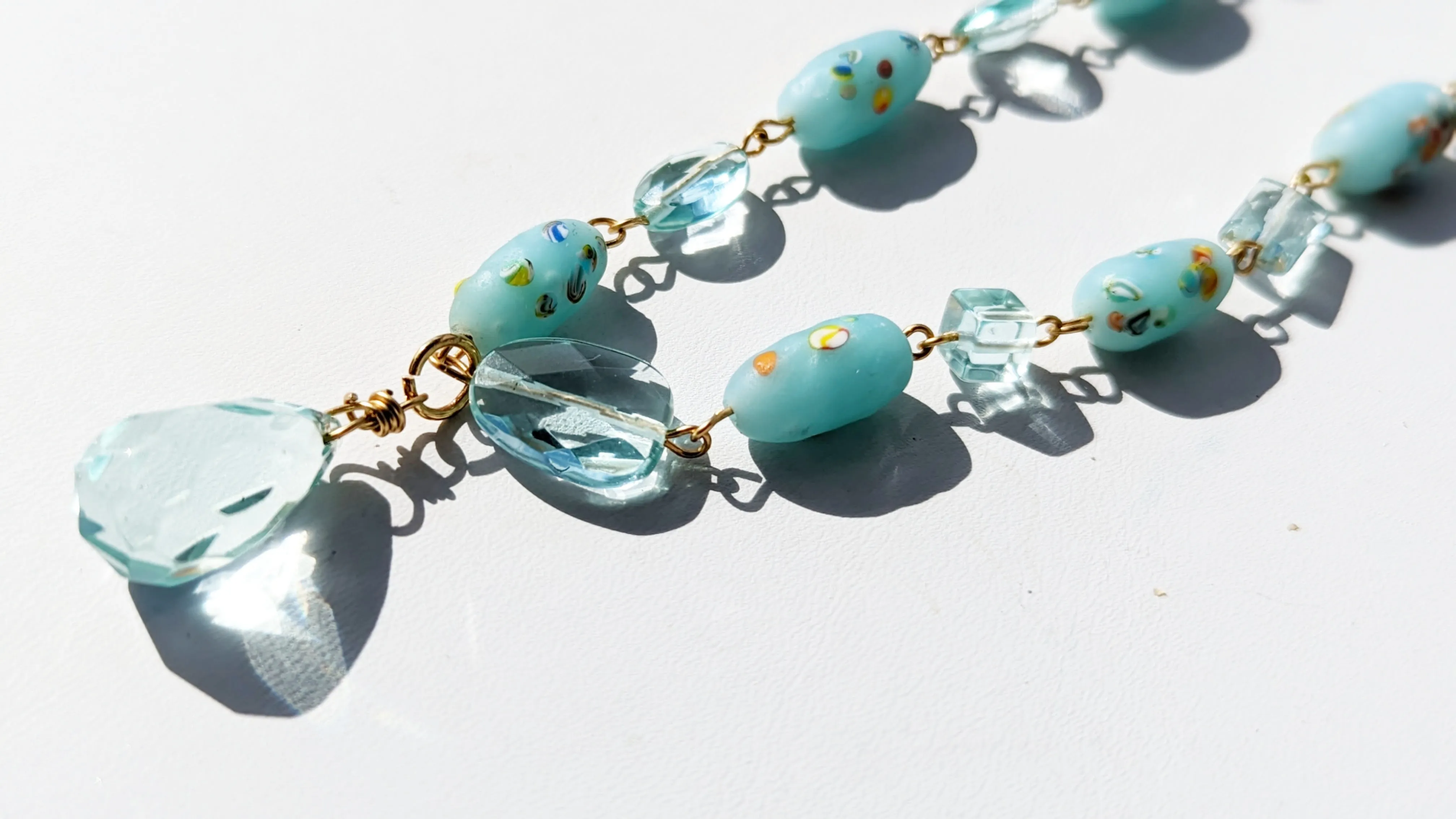 Beautiful Baby Aqua Blue Vintage Japanese Beads Handlinked 16 inch Necklace Gay Isber