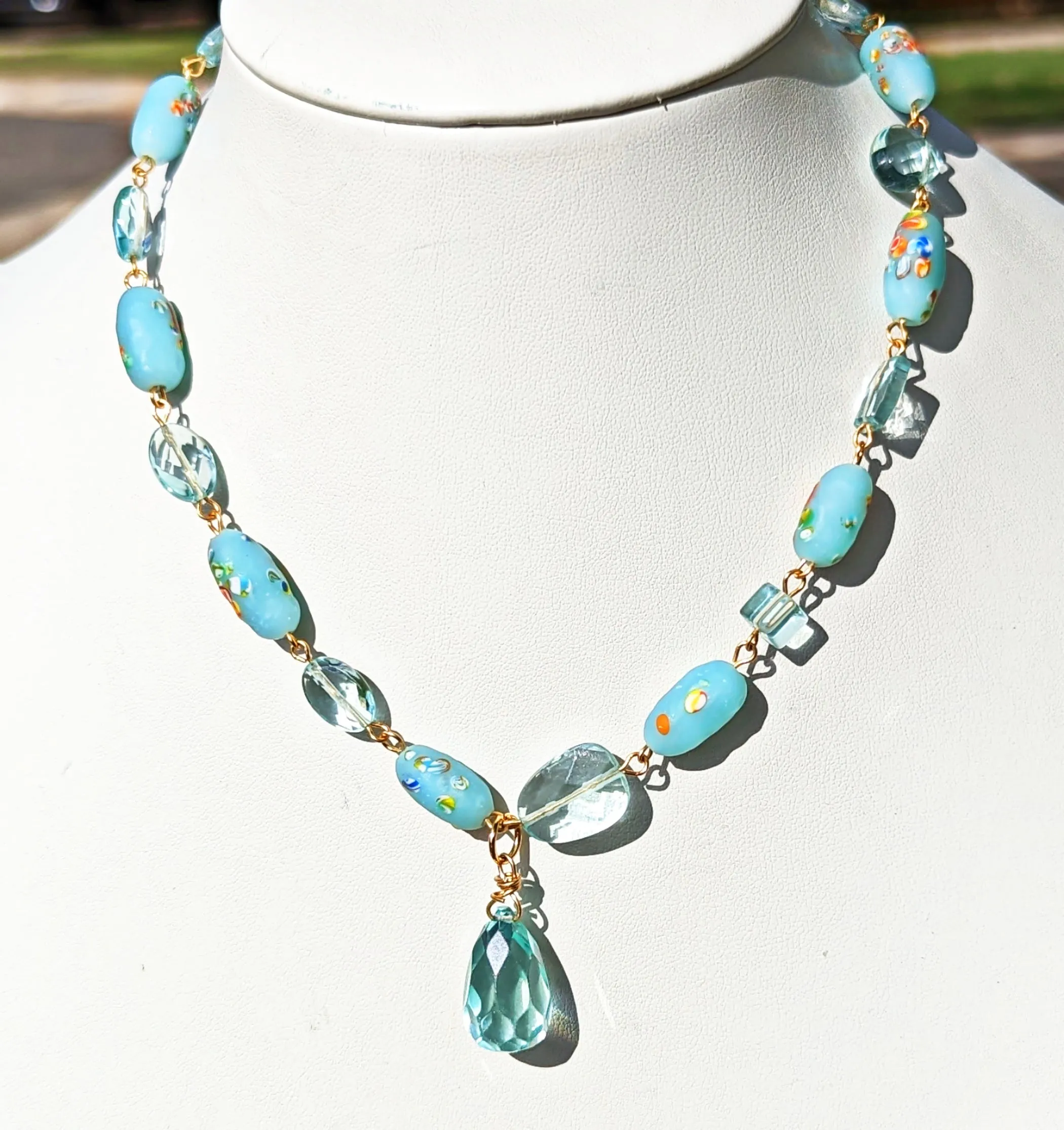 Beautiful Baby Aqua Blue Vintage Japanese Beads Handlinked 16 inch Necklace Gay Isber