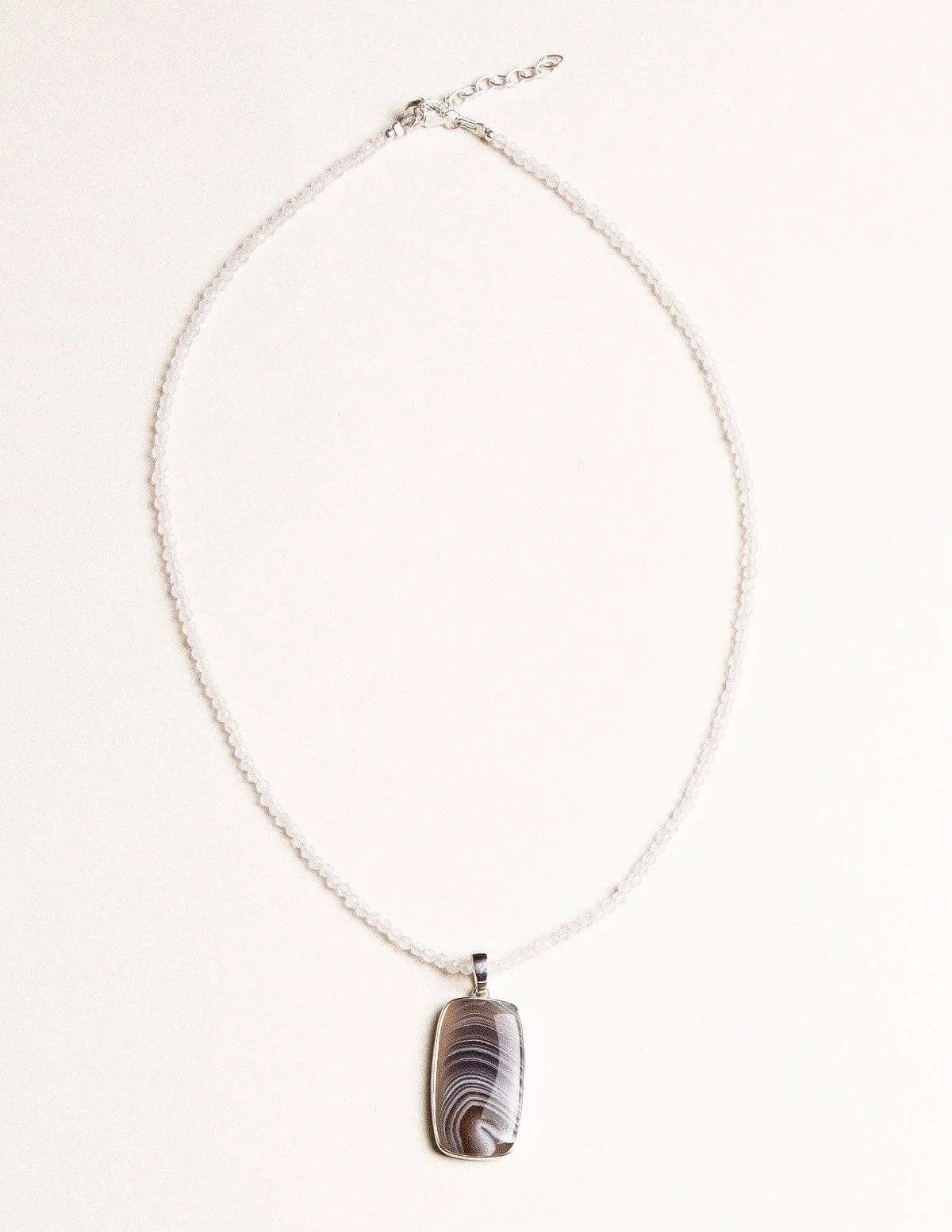 Botswana Agate on Rose Quartz Beaded Necklace - One of a Kind