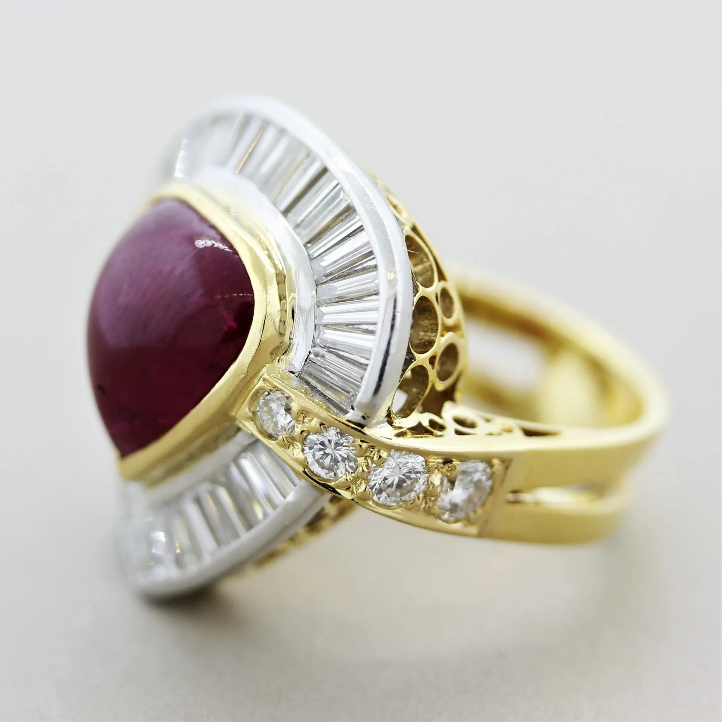 Cabochon Ruby Diamond Gold & Platinum Cocktail Ring