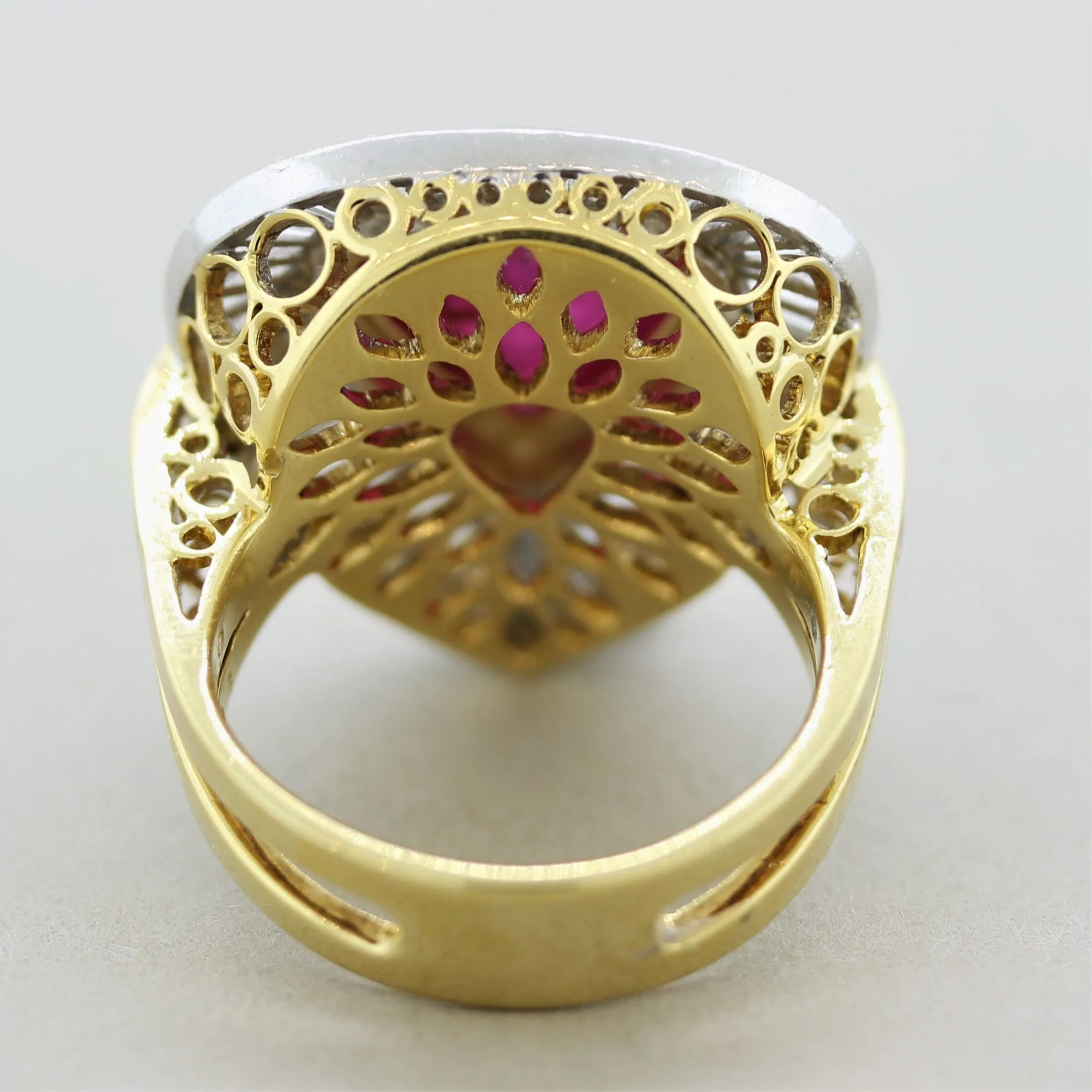 Cabochon Ruby Diamond Gold & Platinum Cocktail Ring