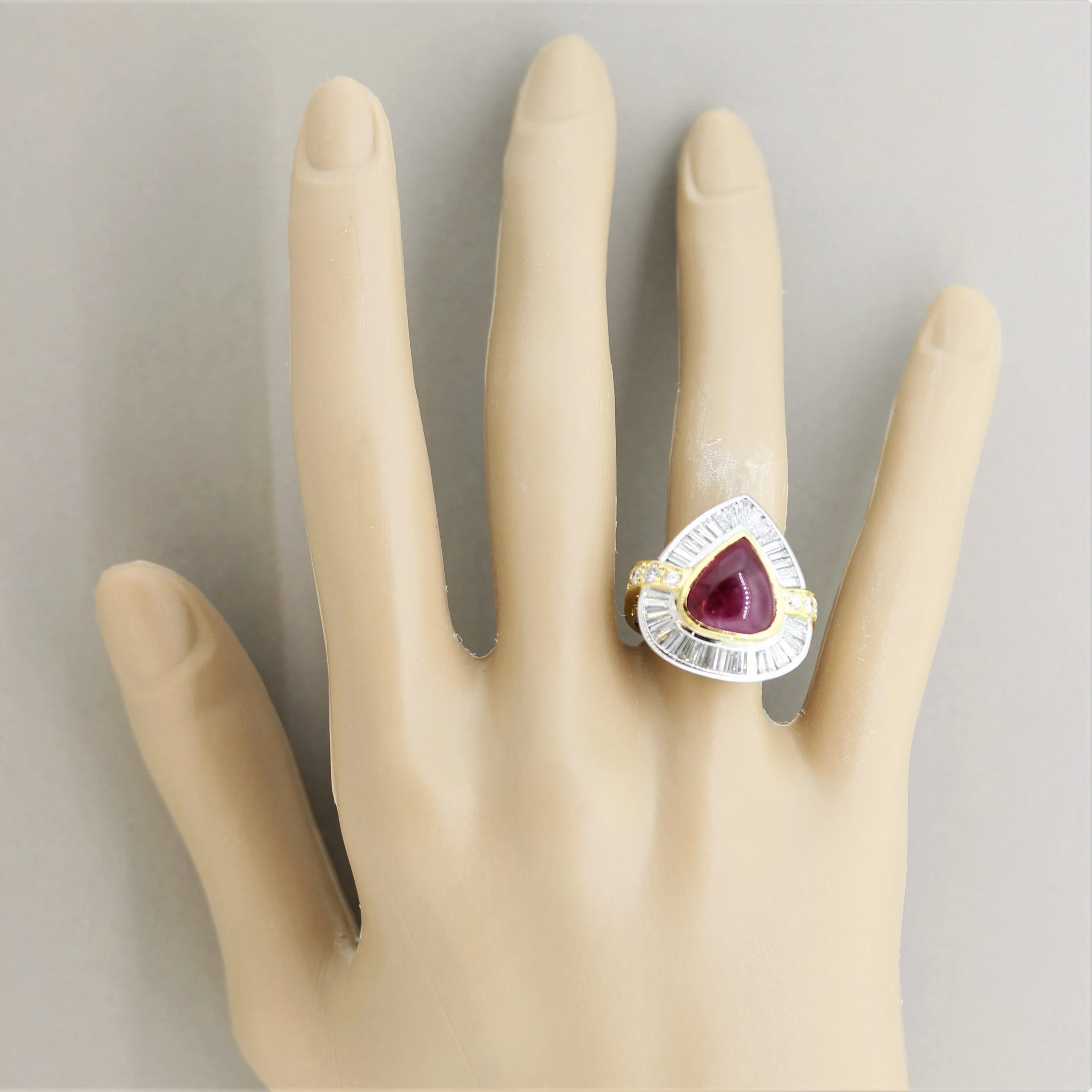 Cabochon Ruby Diamond Gold & Platinum Cocktail Ring