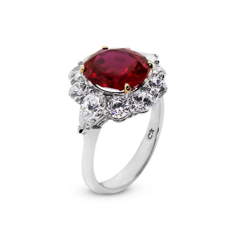 Carmine Ruby Ring White Gold Plated