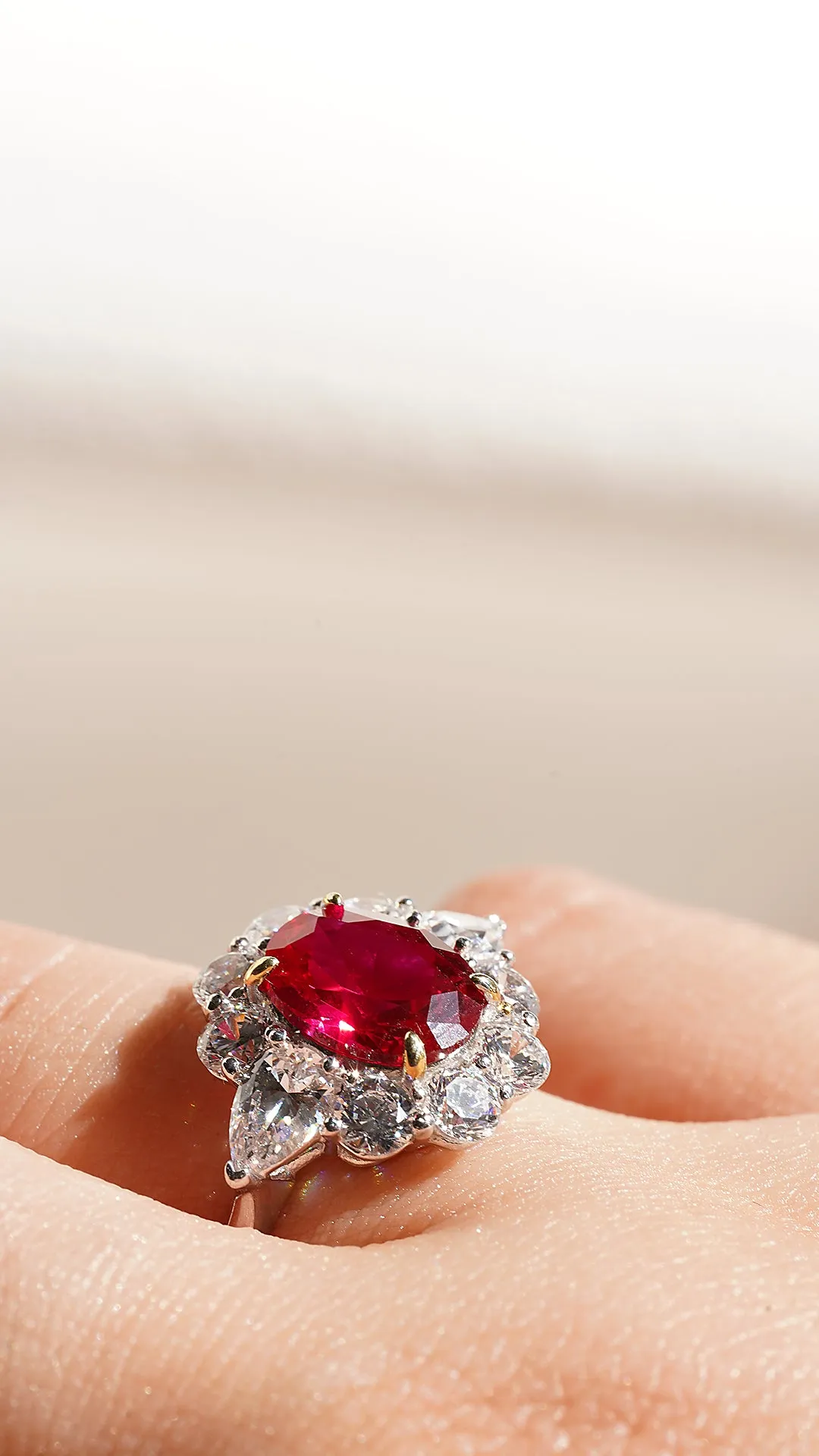 Carmine Ruby Ring White Gold Plated