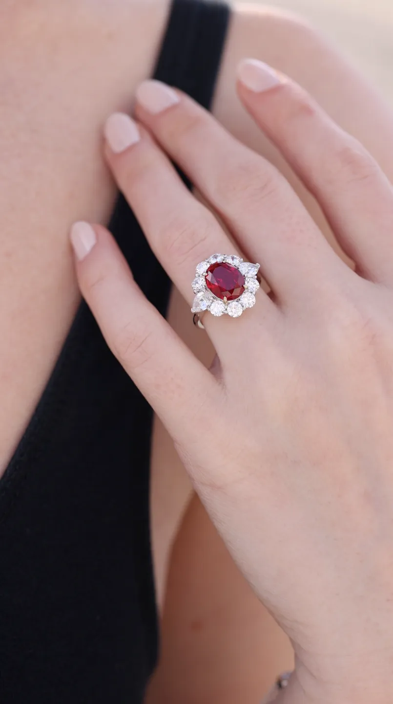 Carmine Ruby Ring White Gold Plated