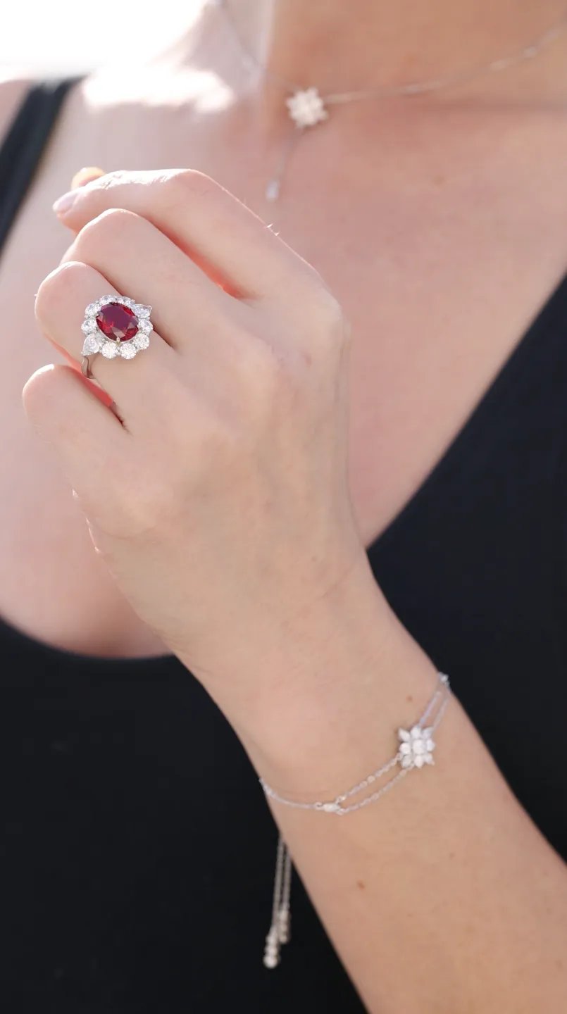 Carmine Ruby Ring White Gold Plated