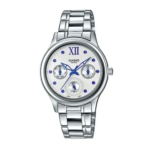 Casio Ladies' Multi-Hands Silver Stainless Steel Band Watch LTPE306D-7A2 LTP-E306D-7A2