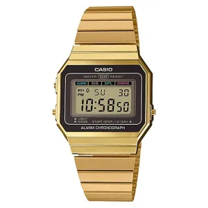 Casio Vintage Standard Digital Gold Ion Plated Stainless Steel Band Watch A700WG-9A