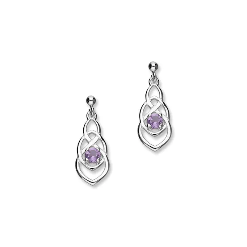 Celtic Sterling Silver Drop Earrings With Amethyst - CE390