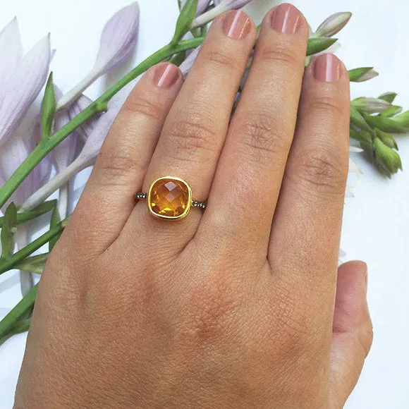 Citrine Pave Cushion Ring: November Birthstone