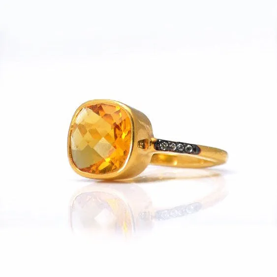 Citrine Pave Cushion Ring: November Birthstone