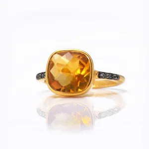 Citrine Pave Cushion Ring: November Birthstone