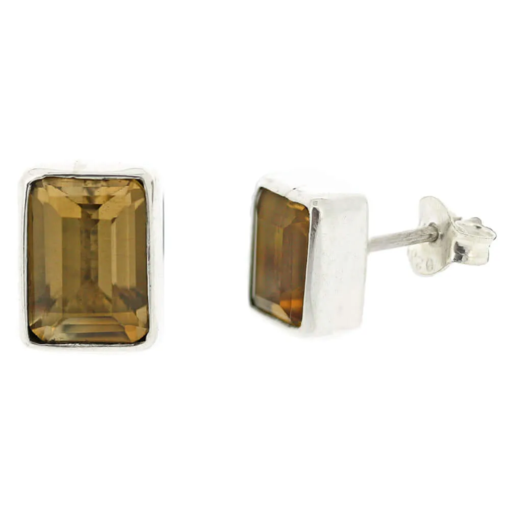Citrine Rectangle Sterling Silver Stud Earrings