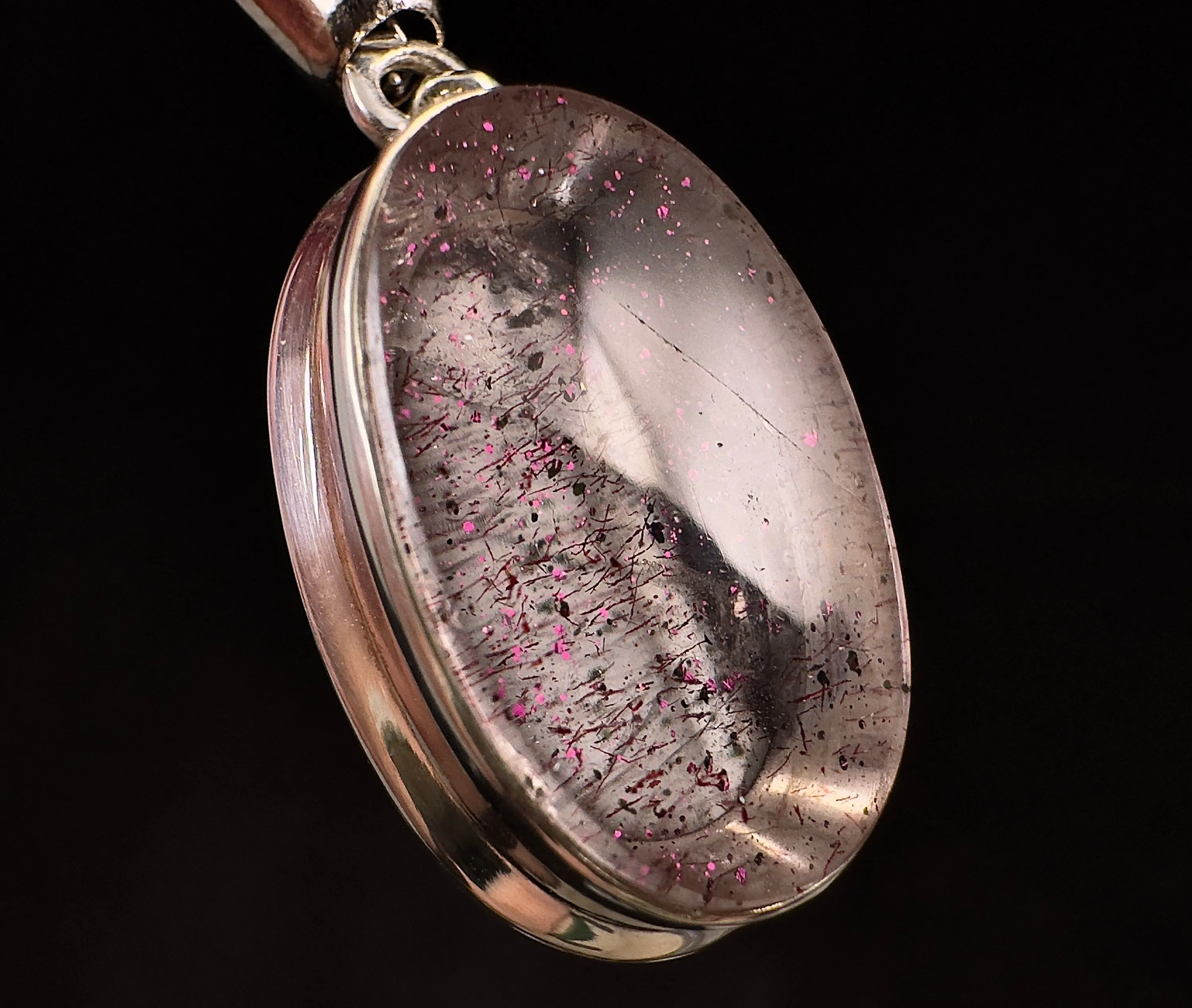 COVELLITE Crystal Pendant - Rare Pink FIRE QUARTZ Crystal with a Polished Finish Set in an Open Back Sterling Silver Bezel, 53862